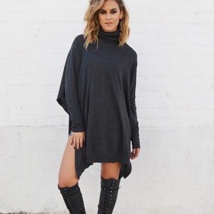 Elan Dark Grey turtleneck Poncho